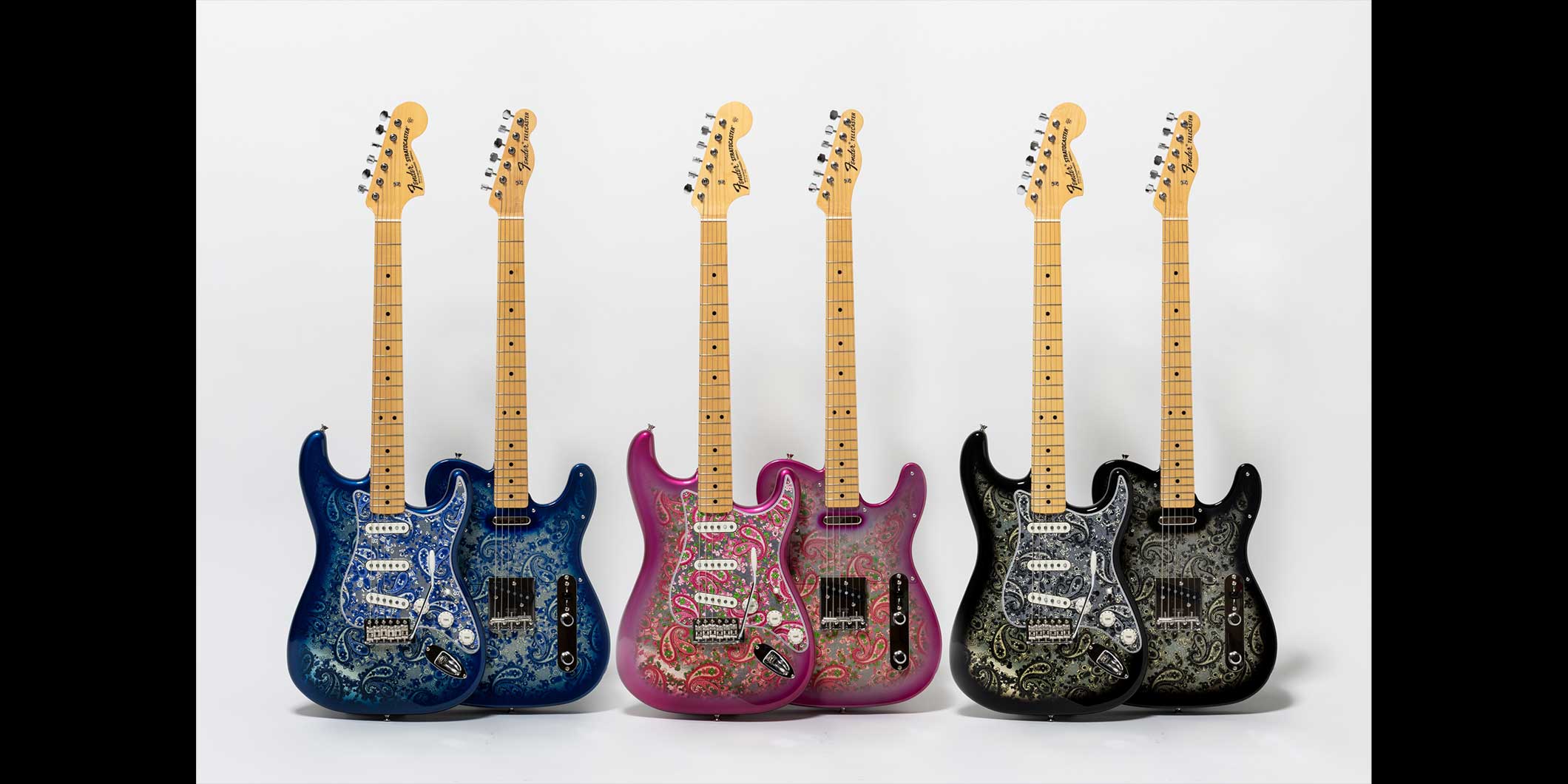 フェンダーから、象徴的なペイズリー柄の日本製ギターやアコスタ