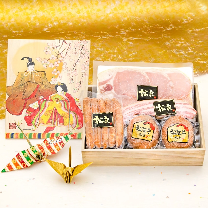 桐箱絵巻 松阪牛100%黄金ハンバーグと三重ハムセット: HANEDA Shopping