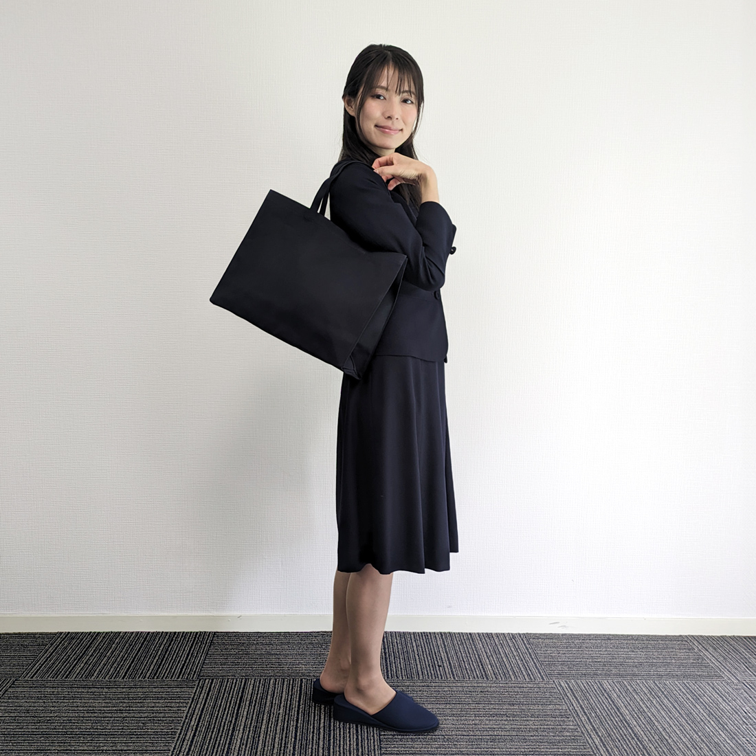 完全自立型 横型 サブバッグ お父様も使える 無地 紺 黒 お受験バッグ