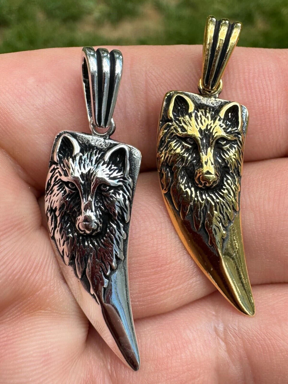 Solid 925 Silver / Gold Plated Oxidized Wolf Fang Tooth Viking