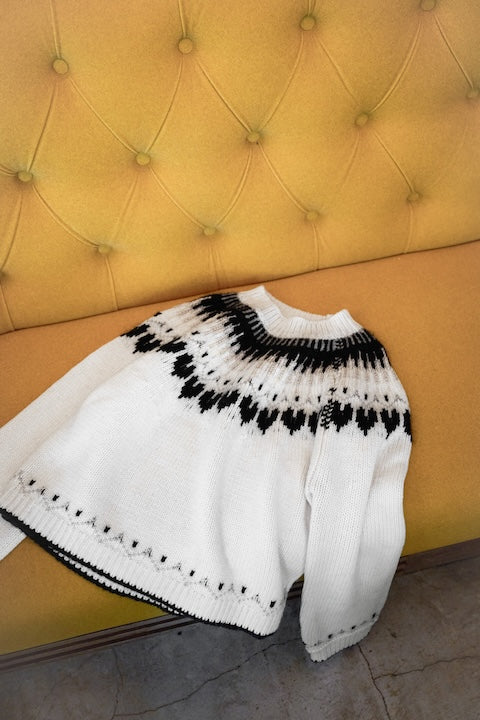 black / espresso / vanilla / light gray] Heart Fair Isle Knit Pullove
