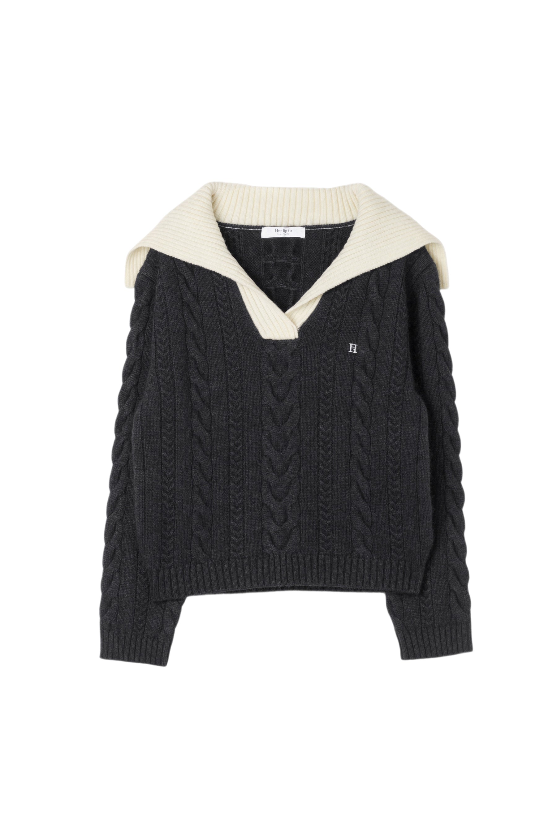 Sailor-Collar Cable Knit Pullover