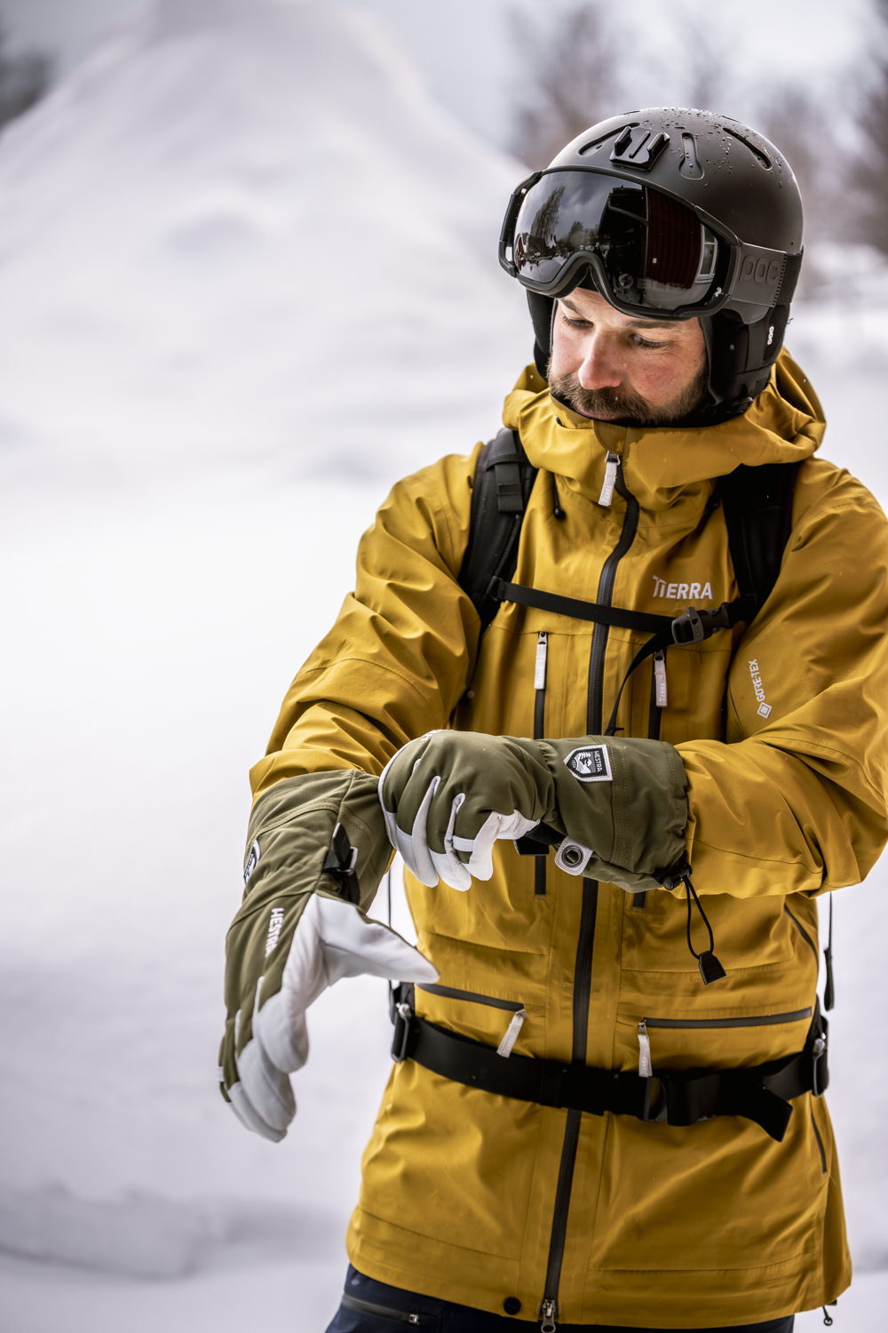 Army Leather Heli Ski - Olive | Hestra Gloves
