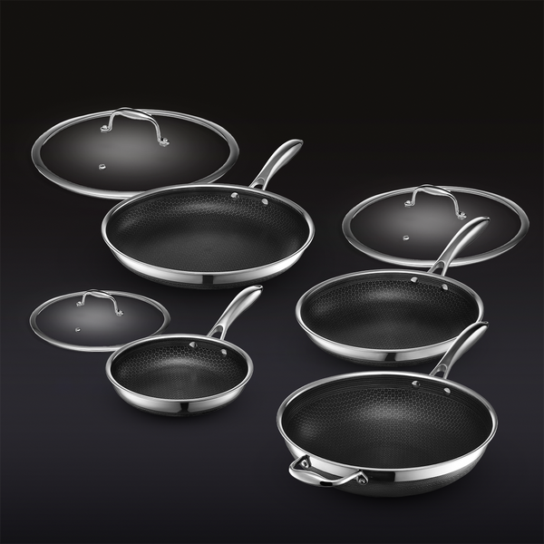 HexClad ステンレススチール調理器具セット 7 個、蓋と中華鍋付き