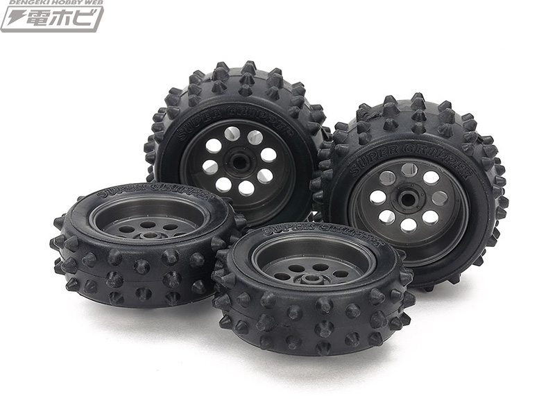 タミヤのミニ四駆用パーツ「EZシャーシ スパイクタイヤ＆ホイール