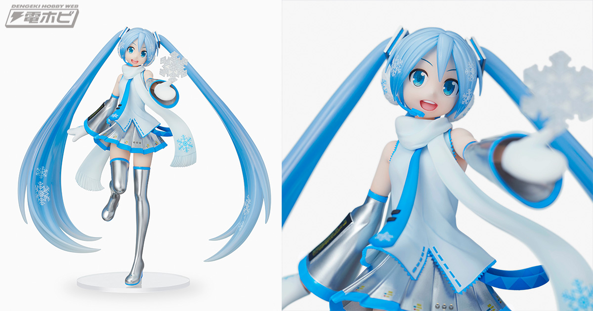 スカイタウンの5周年を祝う可憐な「雪ミク」のプライズフィギュアが
