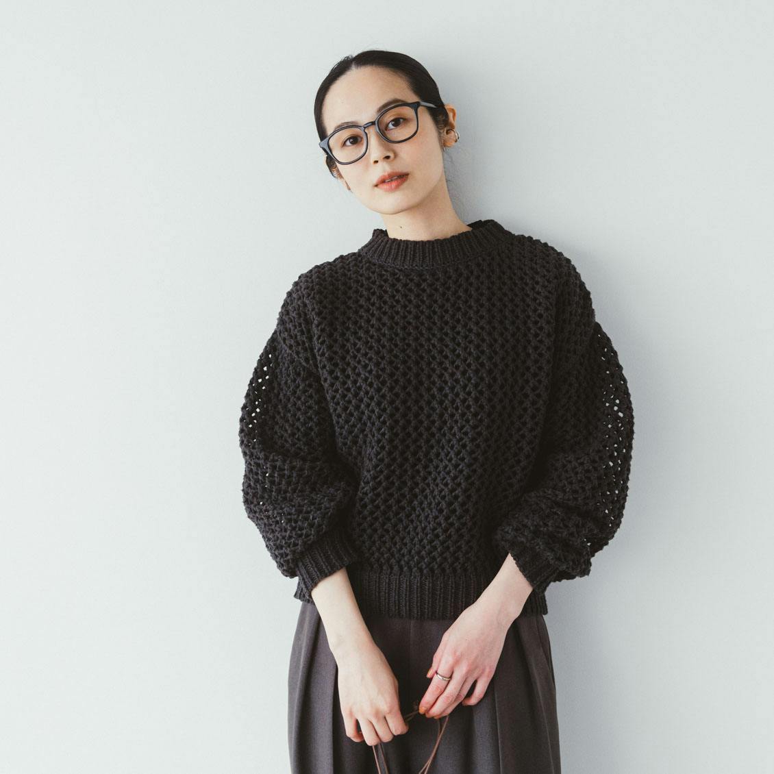 LIYOCA / リヨカ / メッシュ編みニット（グレージュ、スミクロ