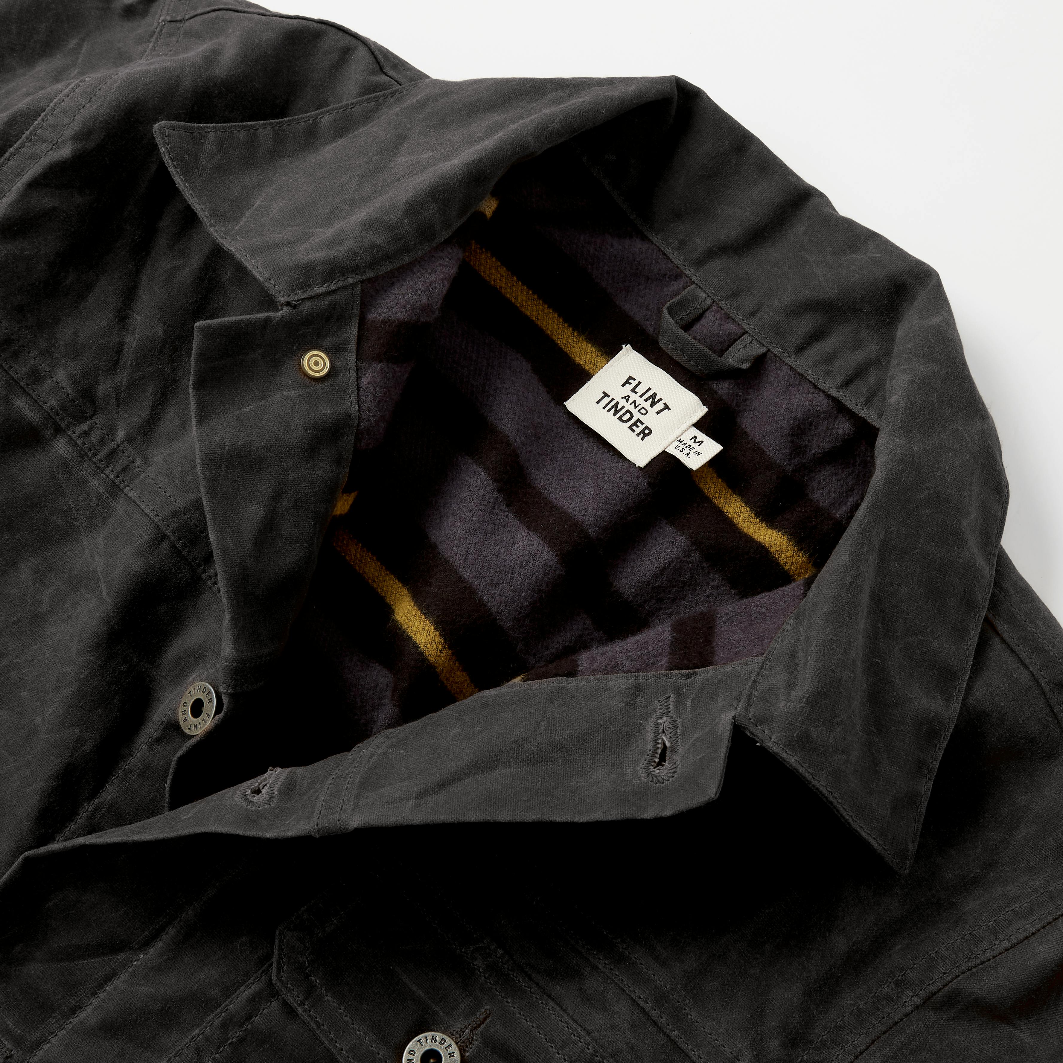 Flint and Tinder Flannel-Lined Waxed Trucker Jacket - Coal