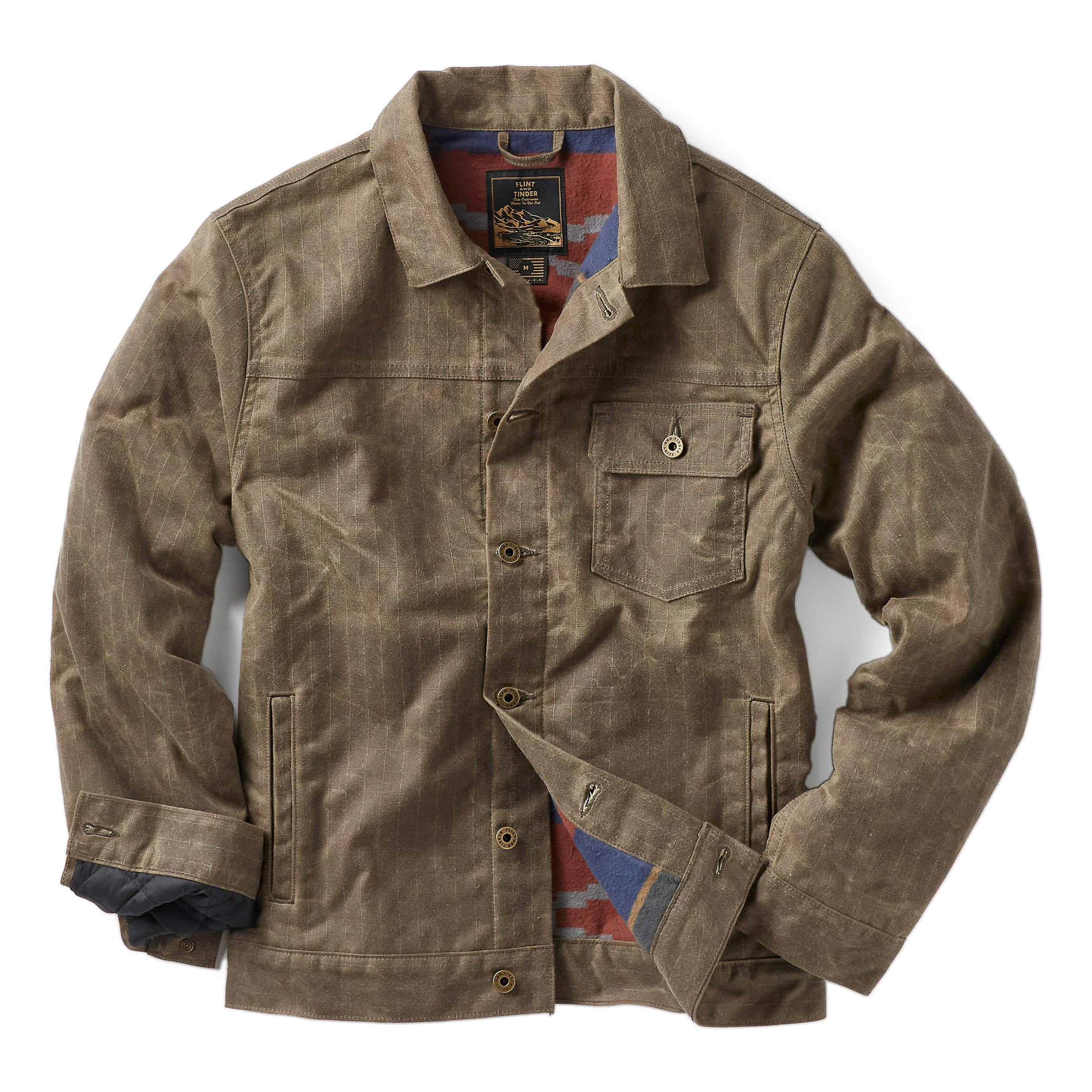 Flint and Tinder Flannel-Lined Waxed Ripstop Trucker Jacket