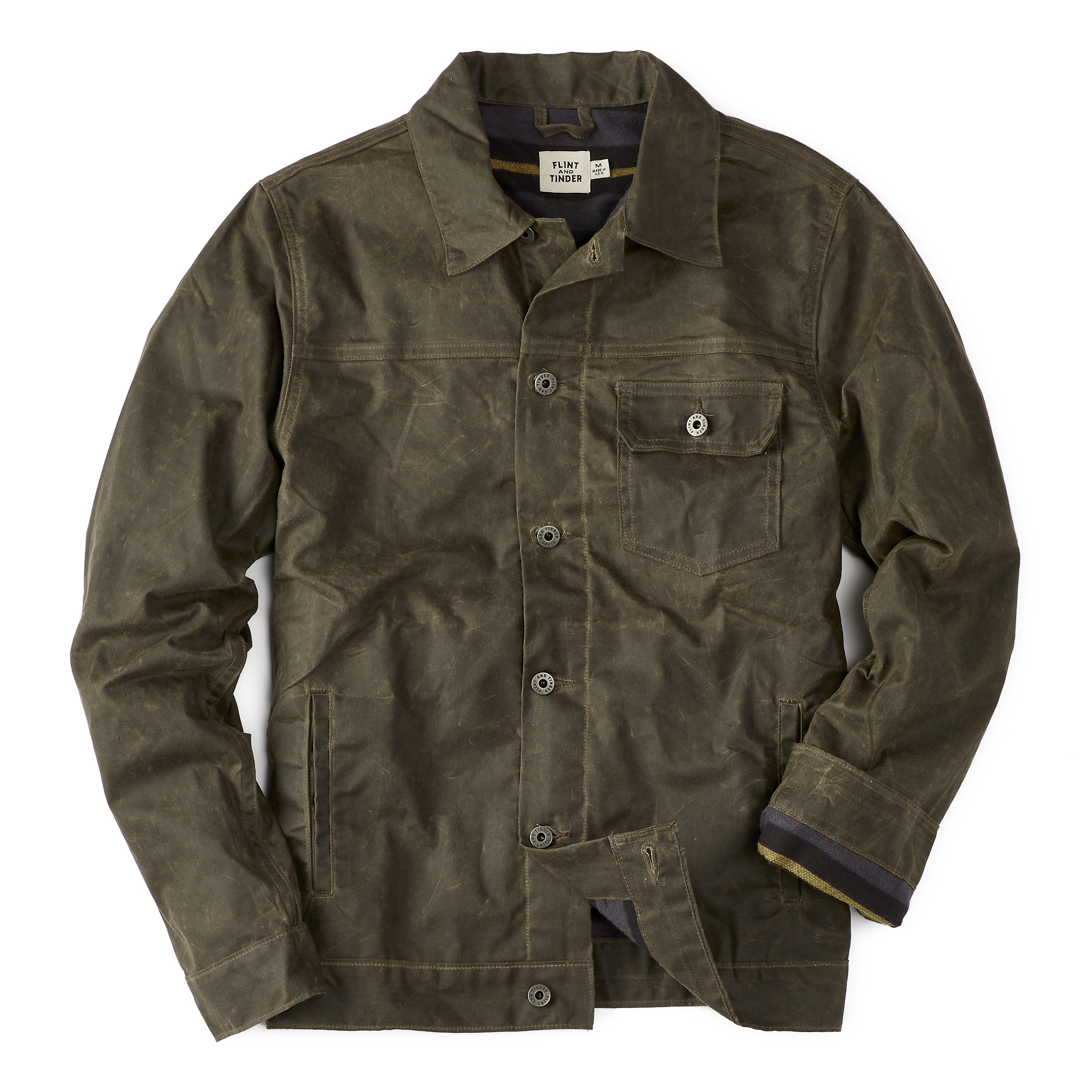Flint and Tinder Flannel-Lined Waxed Trucker Jacket - Forest