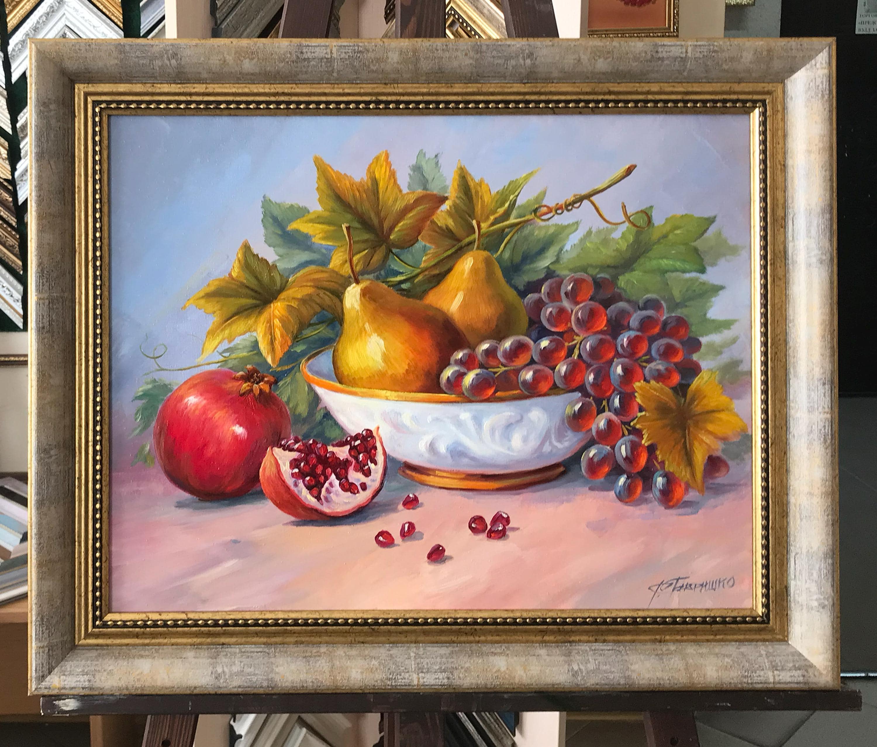 油絵 菅家令子 絵 絵画インテリア uF6-062804 静物 ワイン フルーツ