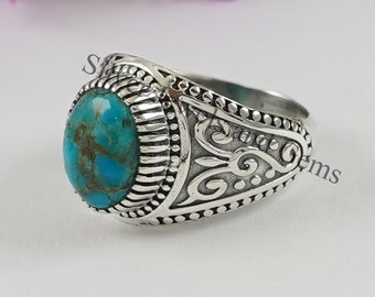 天然アリゾナターコイズリング、925スターリングシルバーリング