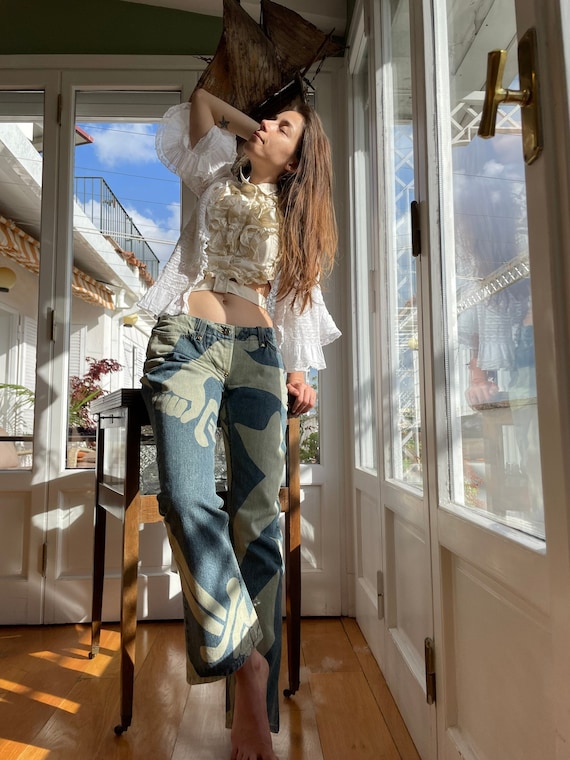 Rare 1998 F/W Vivienne Westwood Anglomania Printed Jeans. Size 28