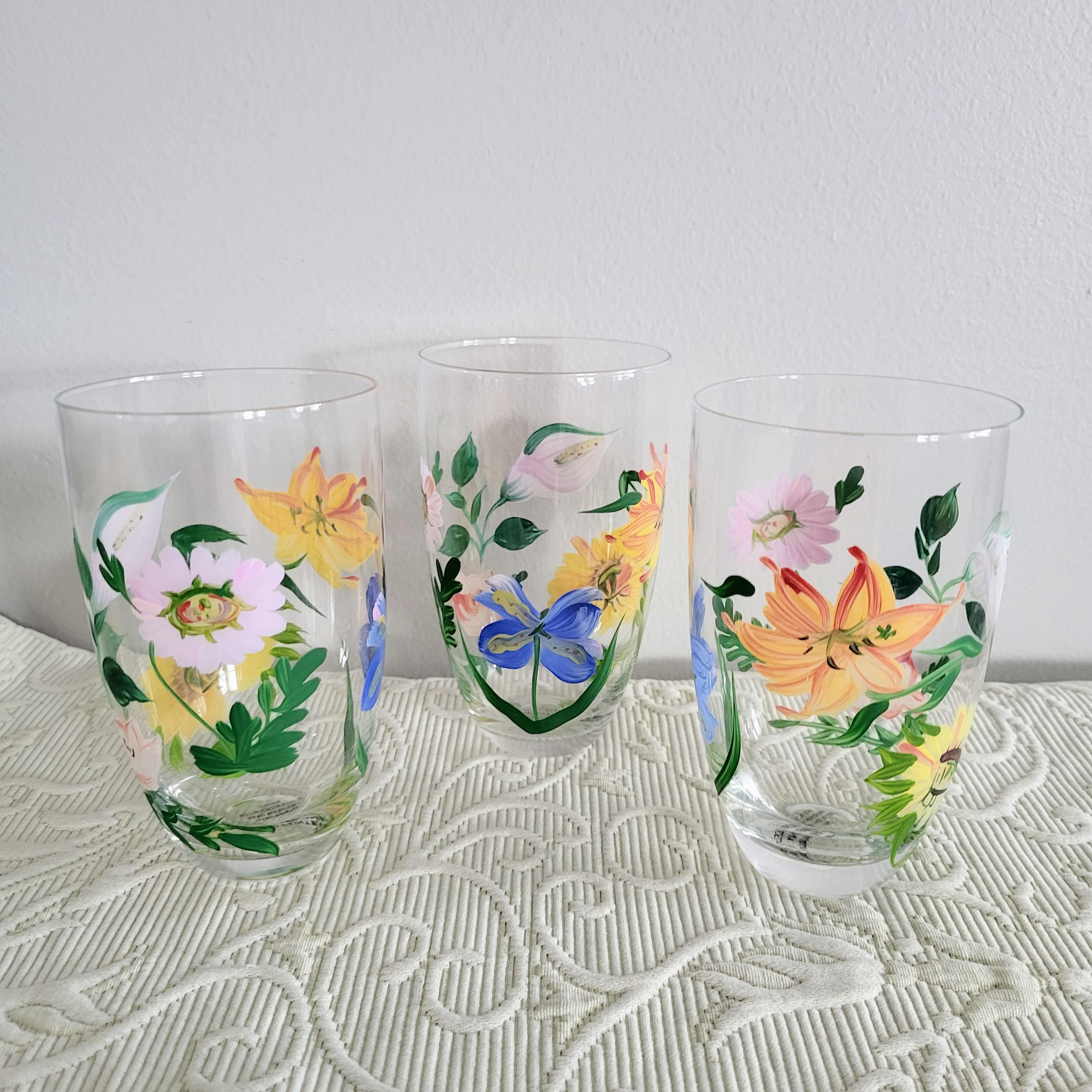 透明ガラス ハンドペイント マルチカラー フラワー デコレーション