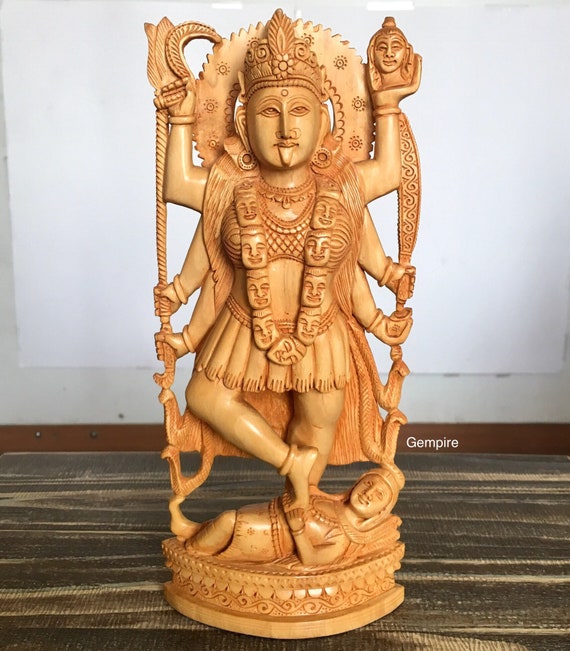カーリー像 10インチ 木製ヒンズー教の神像 インドの女神カーリー