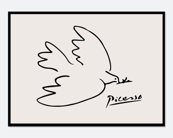 ピカソ プリント、ピカソ 鳩 プリント、パブロ ピカソ 平和の鳩 線画