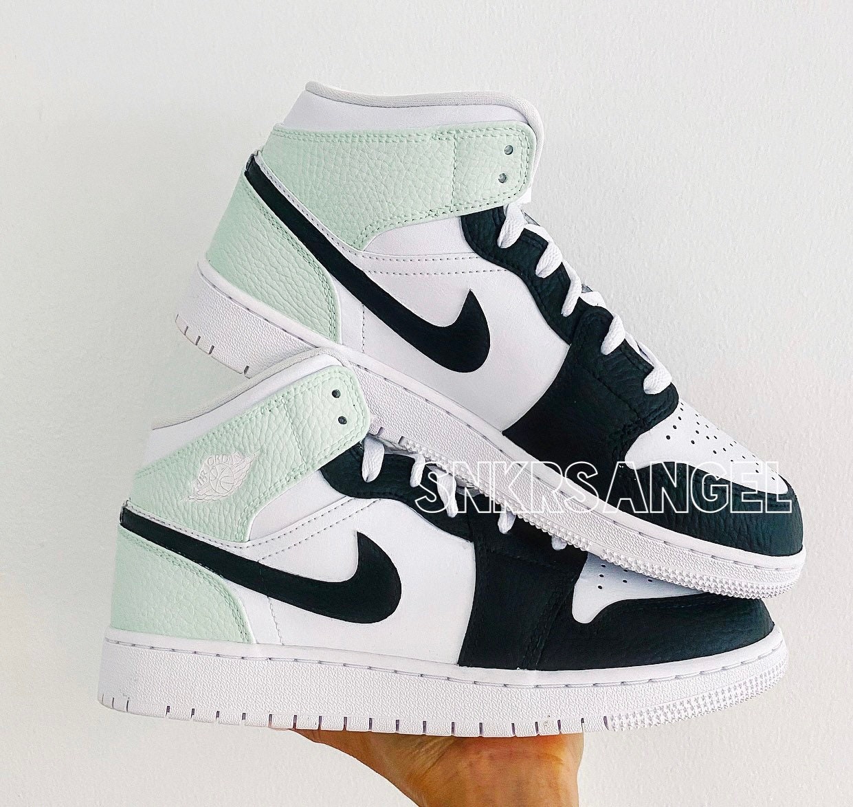 Nike Custom Air Jordan 1 Mid Mint Black Sneakers - Etsy
