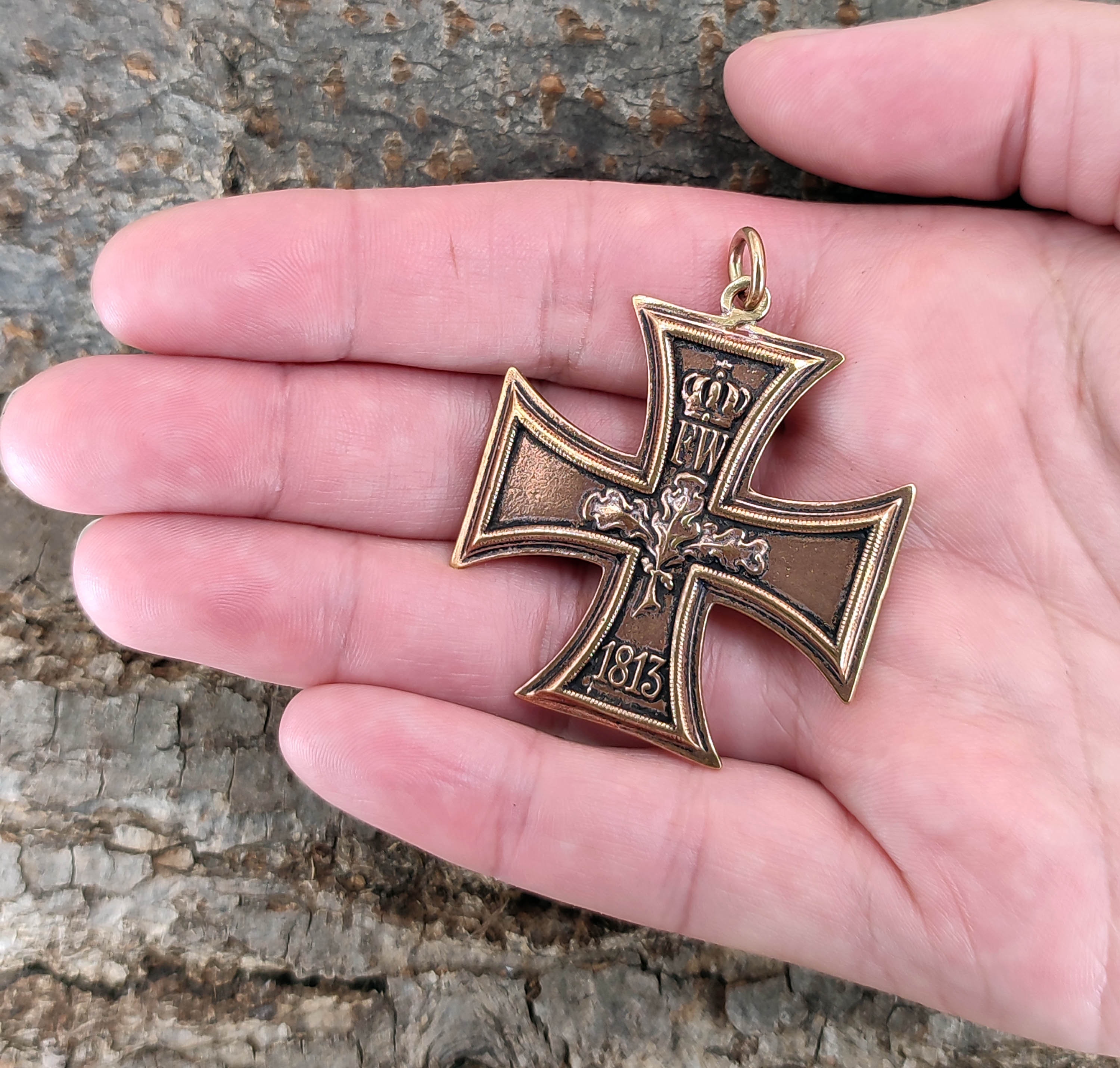Iron Cross Pendant Bronze 1914 & 1813 Wearable on Both Sides No