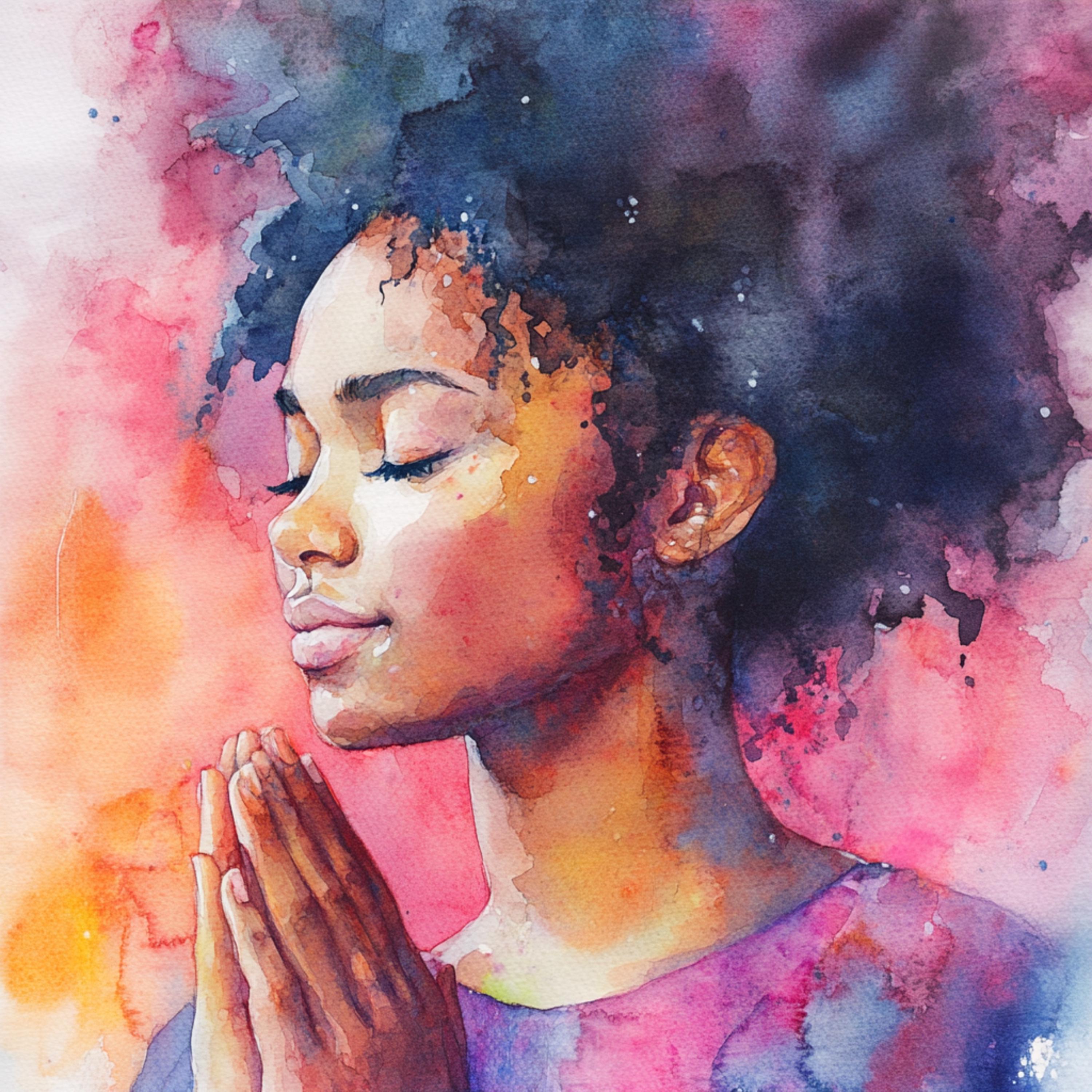 水彩画「黒人女性の祈り」アート：信仰 JPG バンドル（デジタル