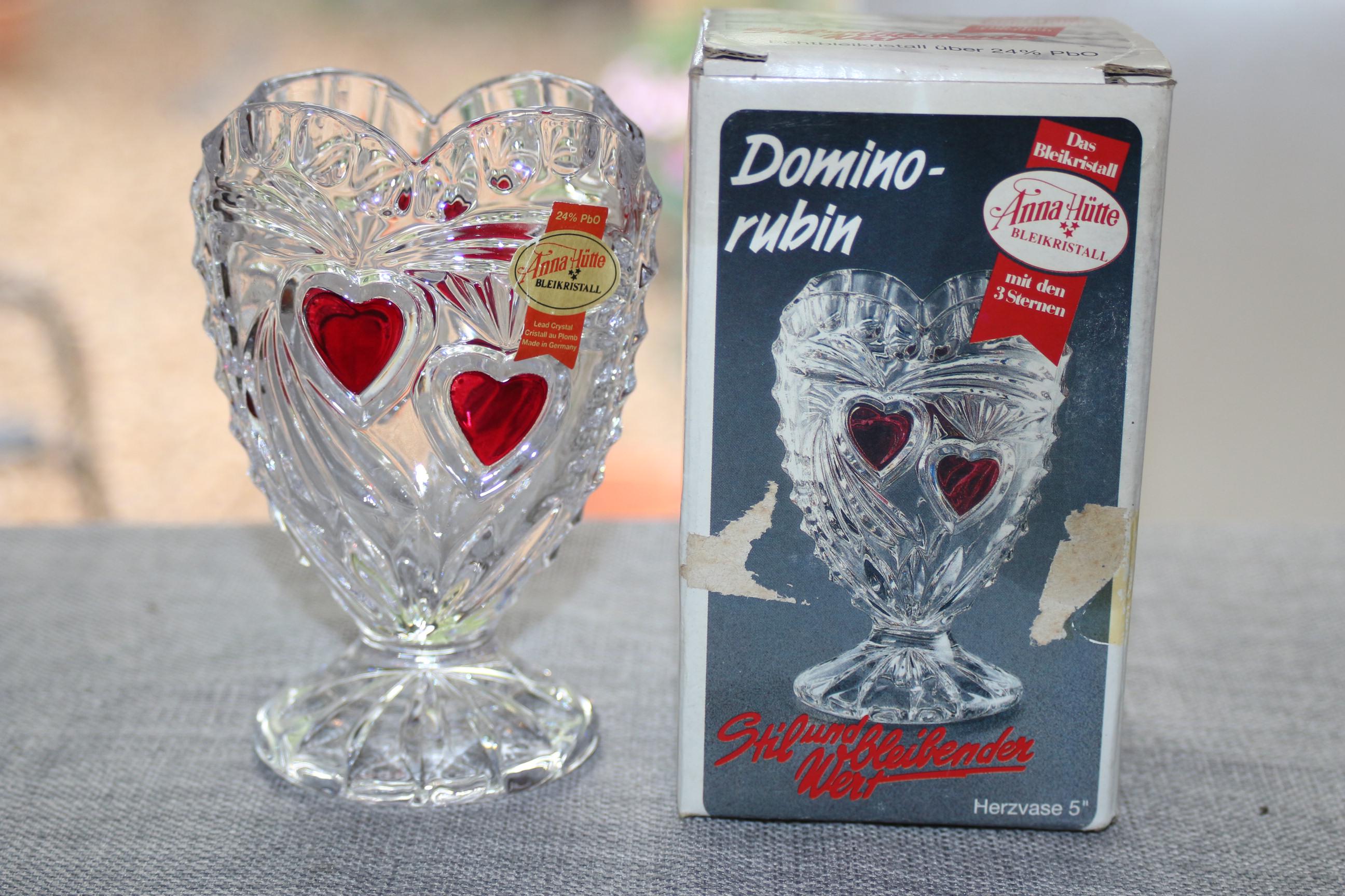 ヴィンテージボックス入り AnnaHutte ハート型鉛クリスタル花瓶