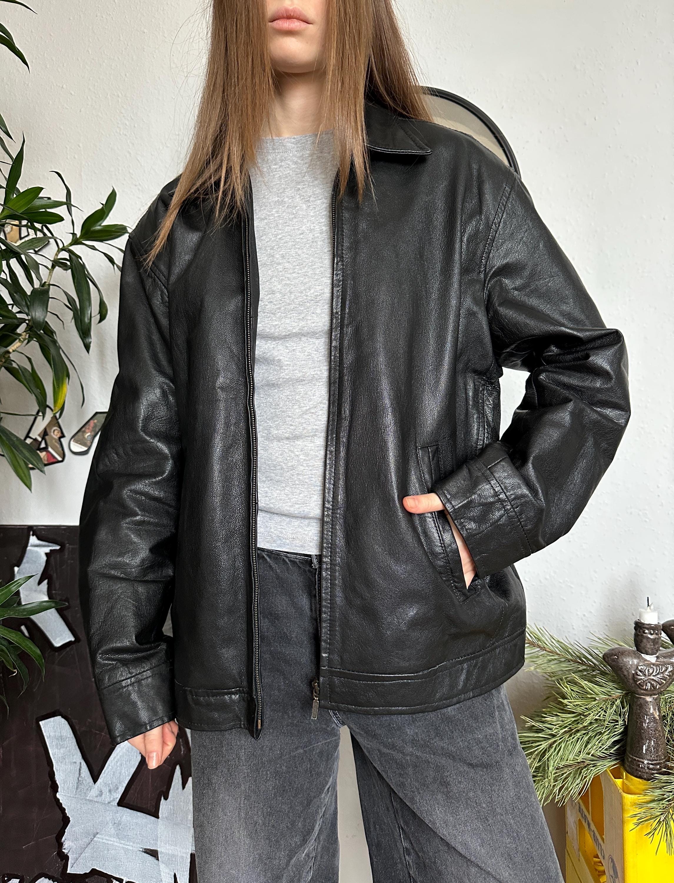 Y2K Real Leather Grunge Oversized Jacket 90s - Etsy