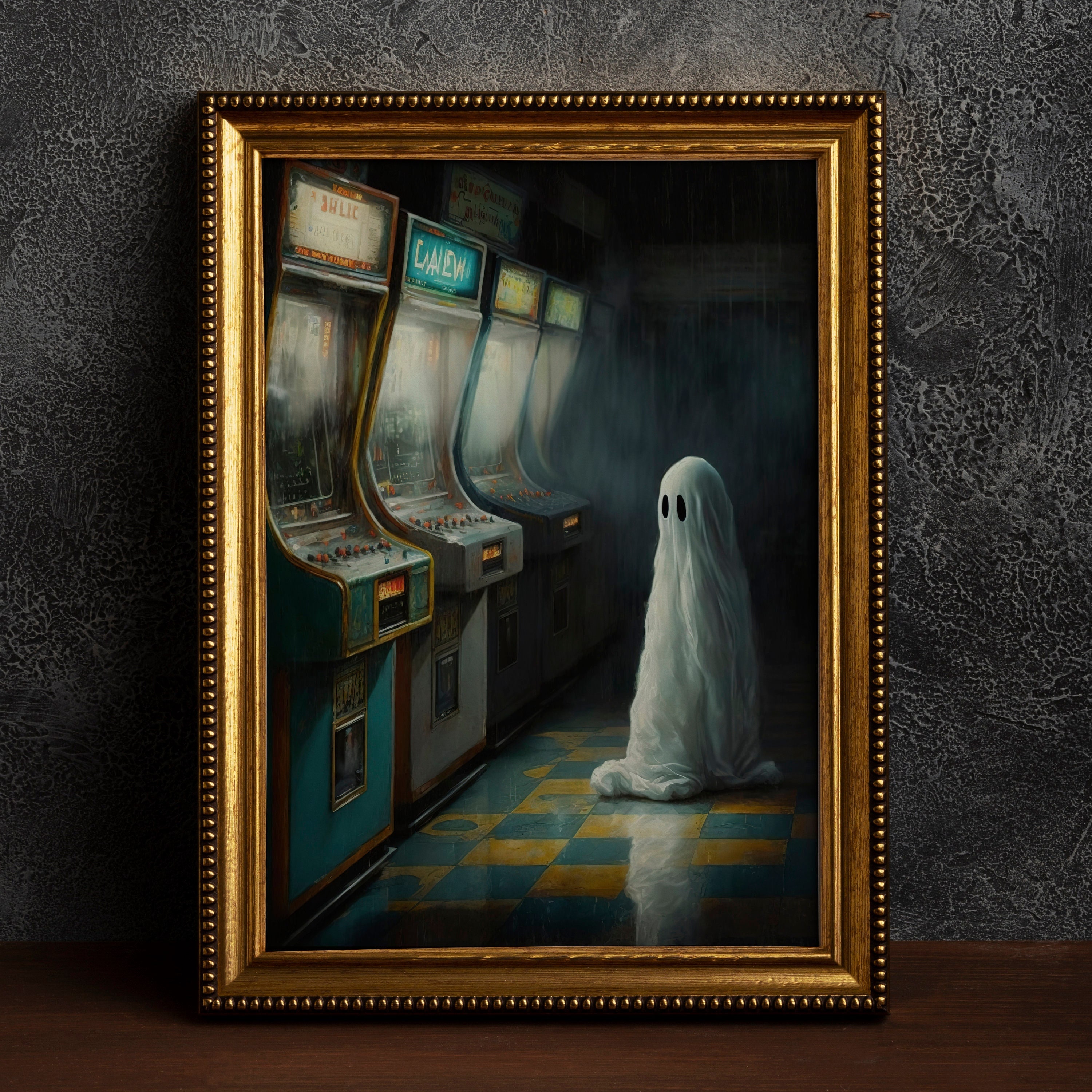 Ghost in an Abandoned Arcade, Nostalgia Poster, Art Poster Print