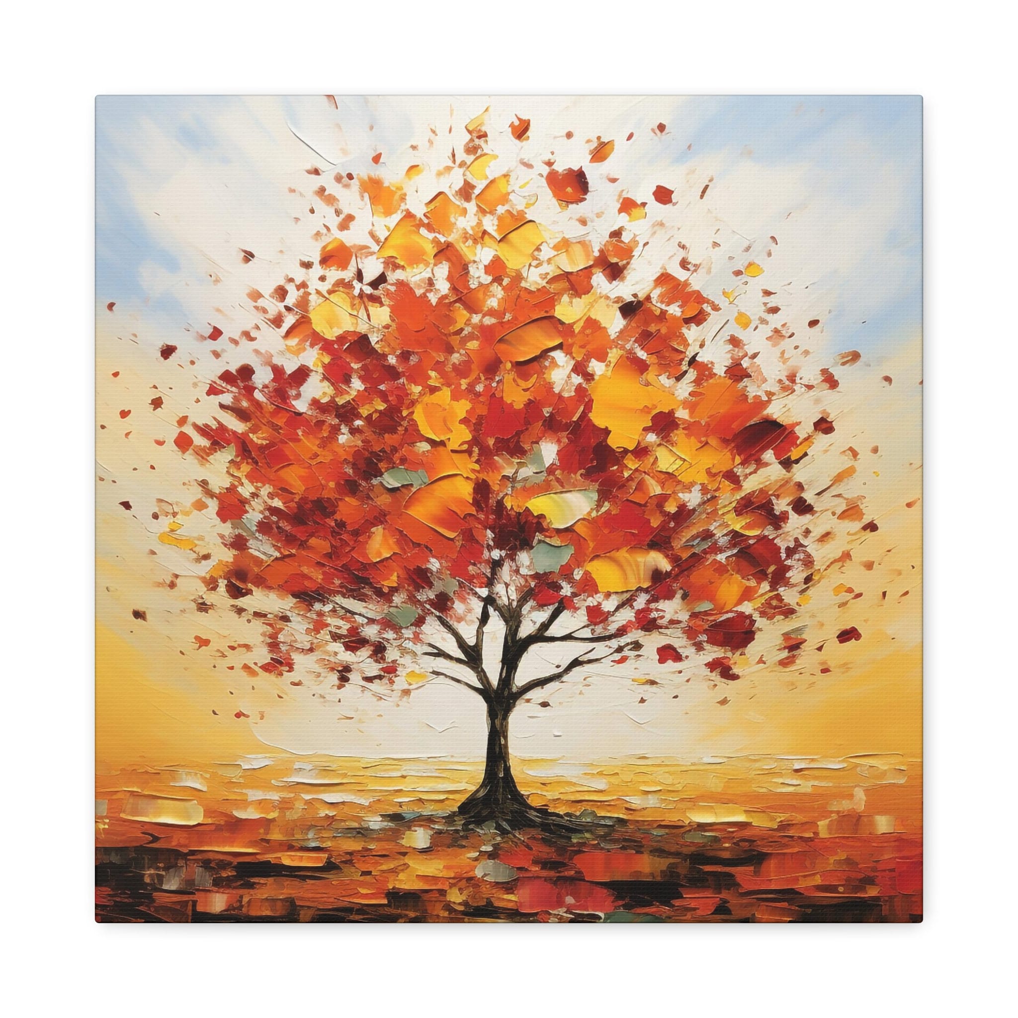 秋の木の絵 - 葉が変わる一本の木を描いた抽象画 - Etsy 日本
