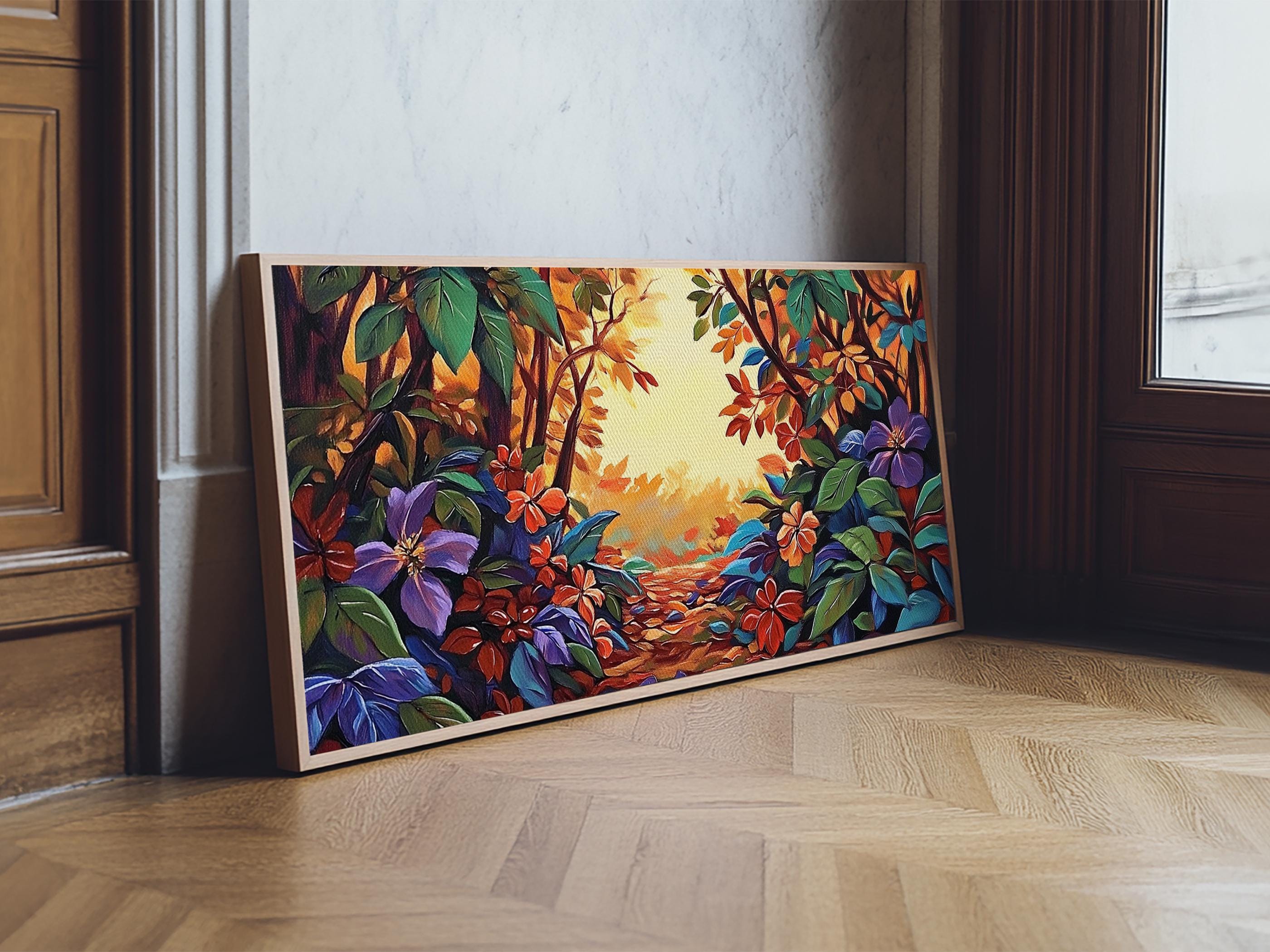 Autumn Forest Pathway Framed Canvas Print: Cottagecore Wall Art
