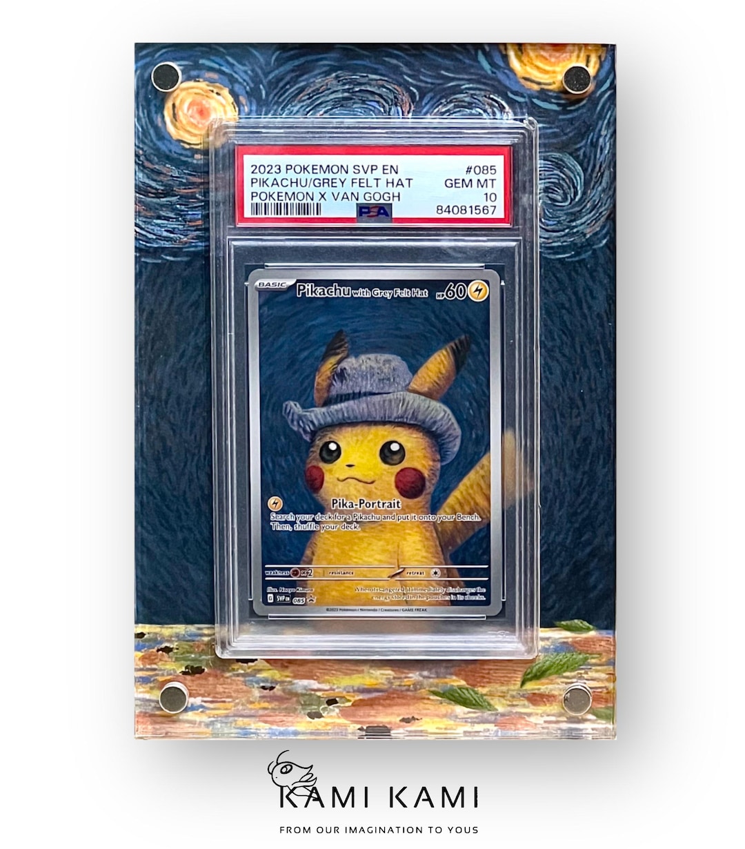 Pikachu With Grey Felt Hat Van Gogh Custom Pokémon Card Display