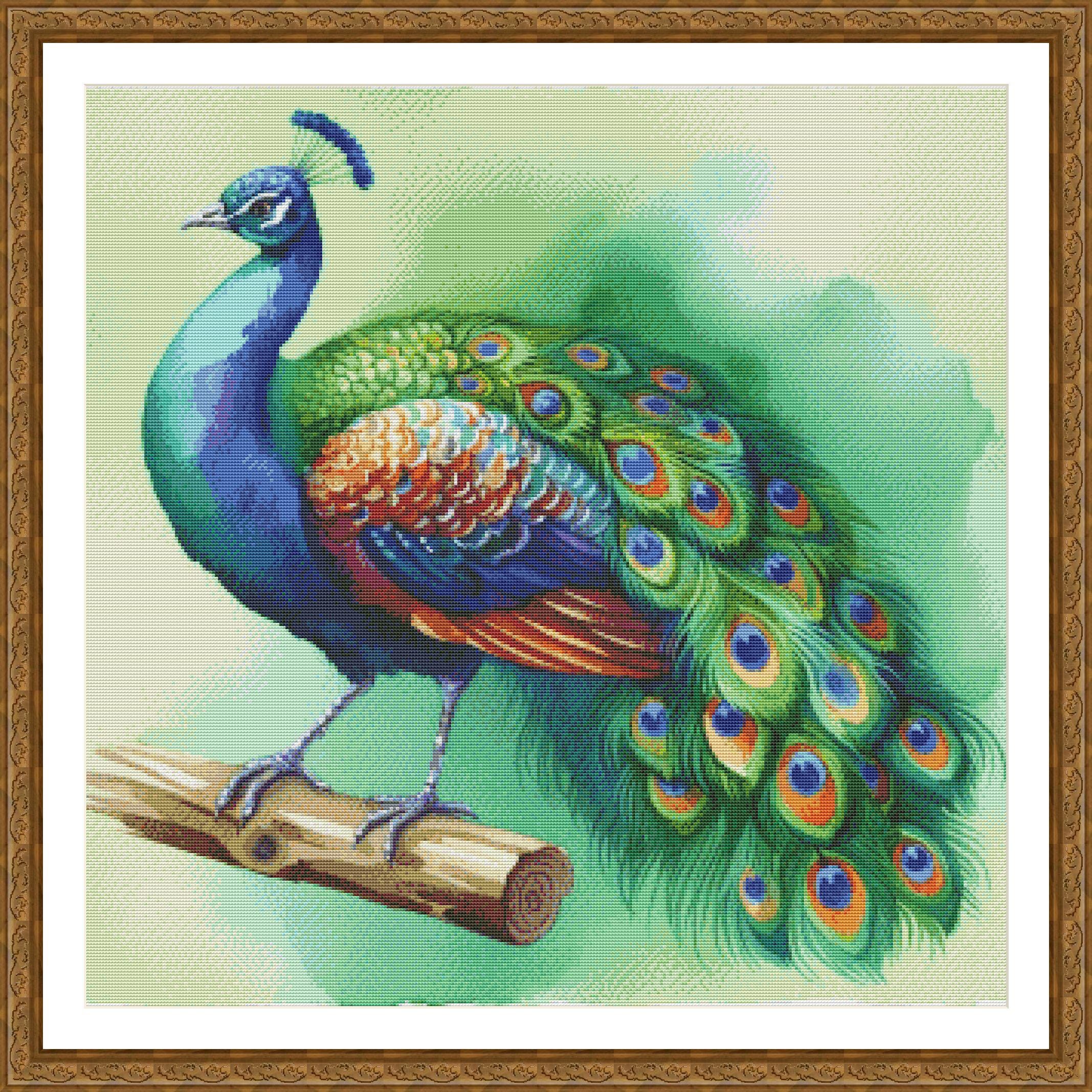 PDF 孔雀、クロスステッチのパターン、熱帯の鳥、エキゾチックな鳥