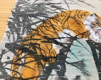 Y7052 掛軸 竹 虎 サイン入り箱入り 中国美術 アンティーク 掛け軸