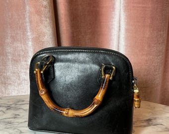 90年代ヴィンテージ グッチ ダイアナ バンブーハンドル レザー クロス