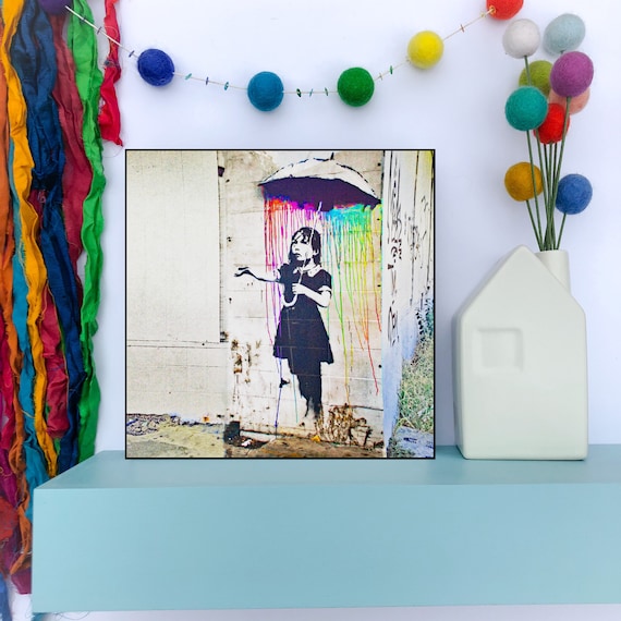Banksy Umbrella Girl Print – New Orleans Graffiti Art, Colorful