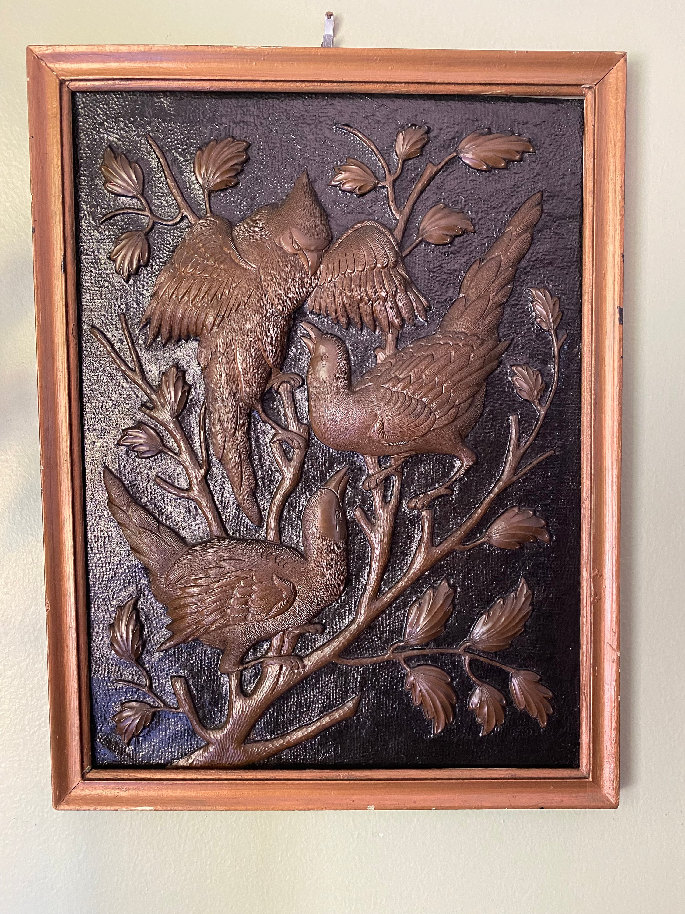 ヴィンテージ銅製レリーフ壁画、枝にとまる鳥、1940年代頃 - Etsy 日本