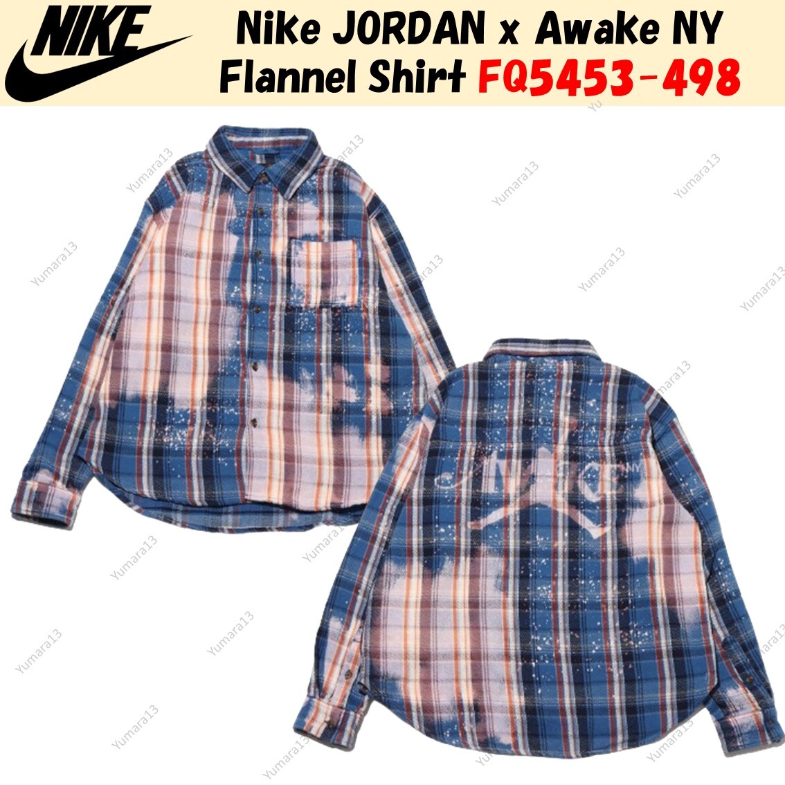 Nike JORDAN x Awake NY Flannel Shirt Blue Pink FQ5453-498 XS-XXXL