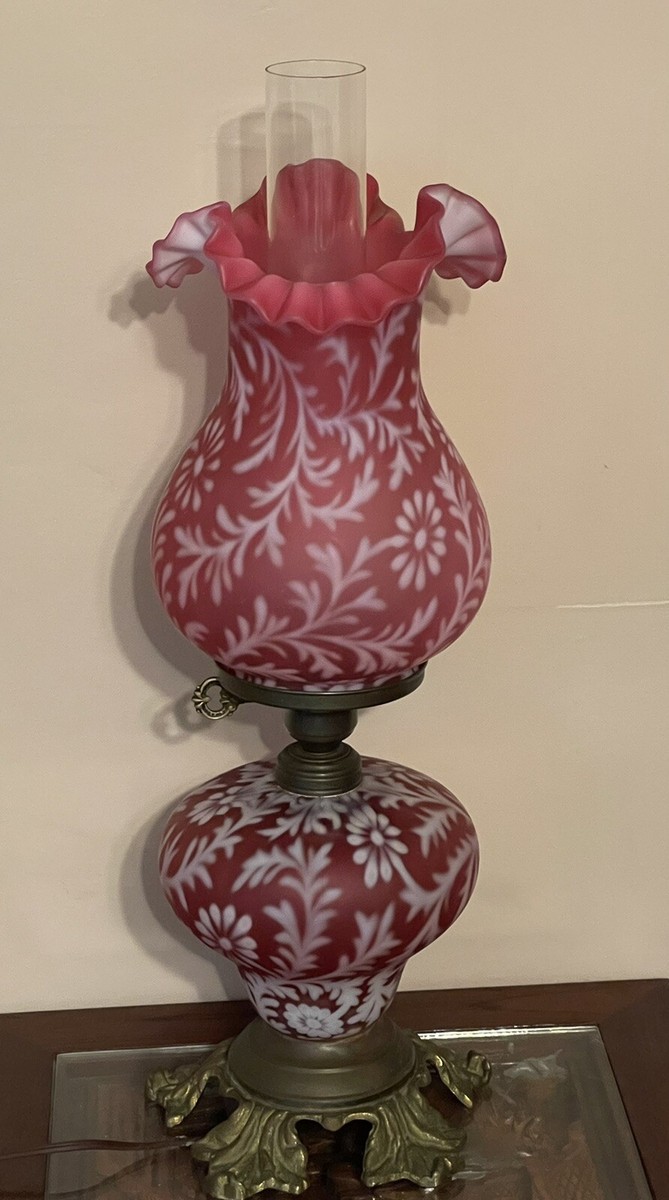 Vintage FENTON 3 Way Cranberry Daisy & Fern Parlor 21” Tall Lamp