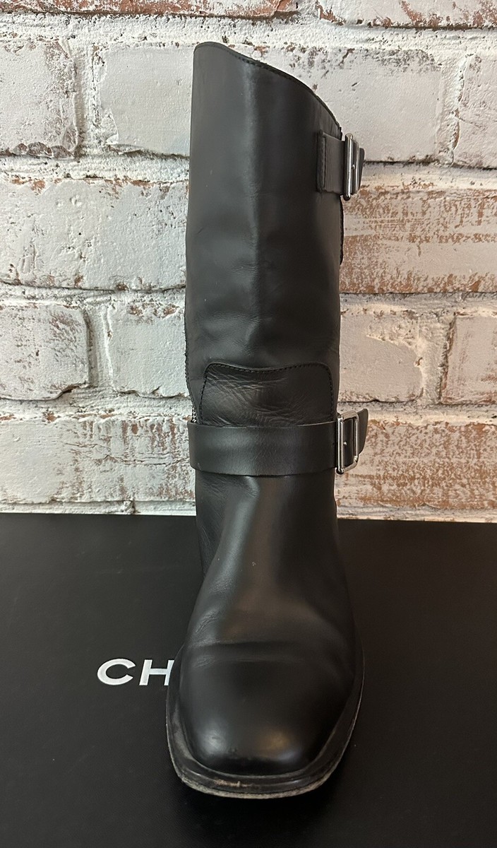 Chanel Black Leather Side Zip CC Logo Moto Boots Sz 39 US 9 100