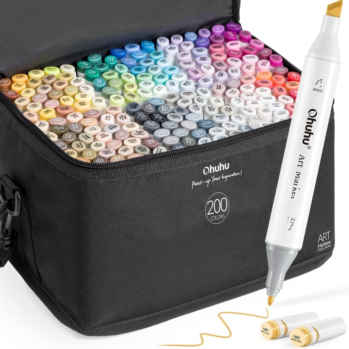 Ohuhu 200 Color Marker Set Chisel Fine Dual Tips & Carrying Case