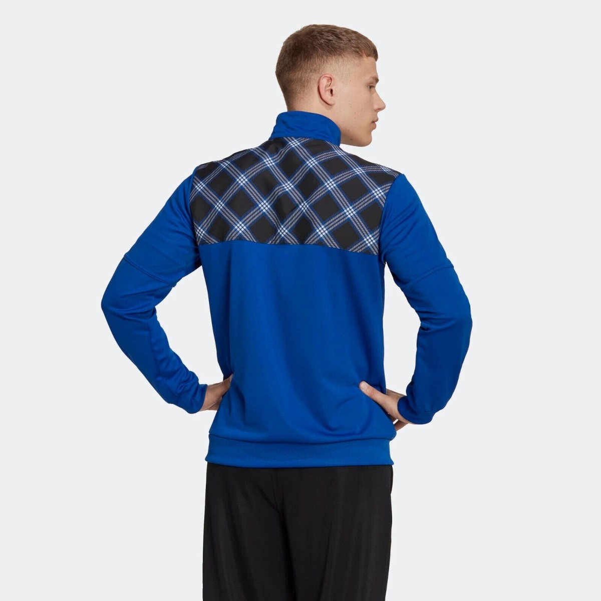 adidas Tiro Track Jacket Men's Large Full Zip Royal Blue Checkered