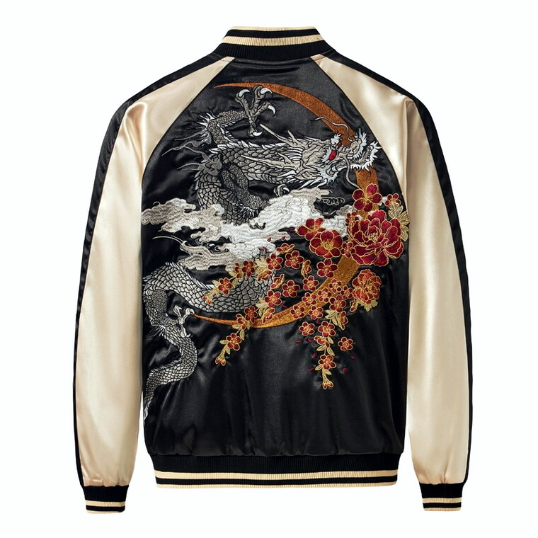 Men Sukajan Souvenir Jacket Japanese Pattern Embroidery Dragon
