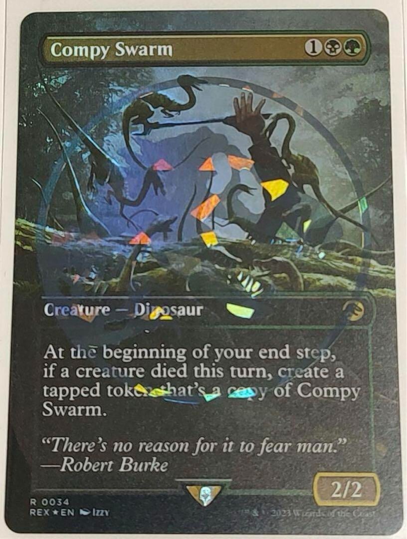 MTG Compy Swarm - Jurassic Park World - Borderless RARE EMBLEM