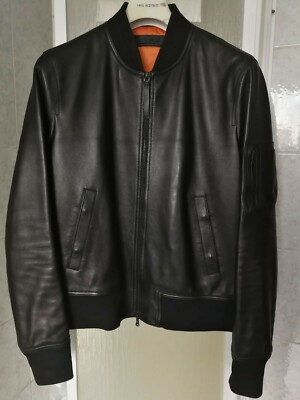 NEIL BARRETT NEW POCKET NAPPA LEATHER BOMBER ZIP JACKET ORANGE