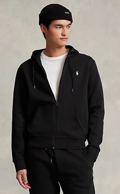 NWT Polo Ralph Lauren Solid BLACK Double Knit Full Zip Hoodie