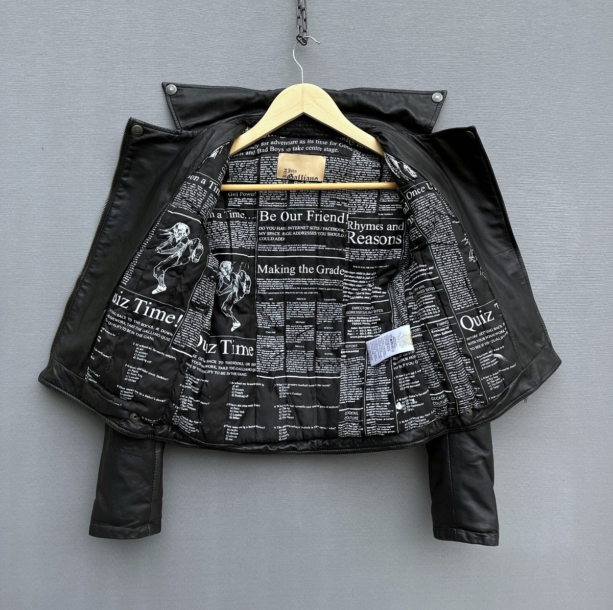 Rare JOHN GALLIANO Lamb Leather Newspaper Biker Jacket Black Size