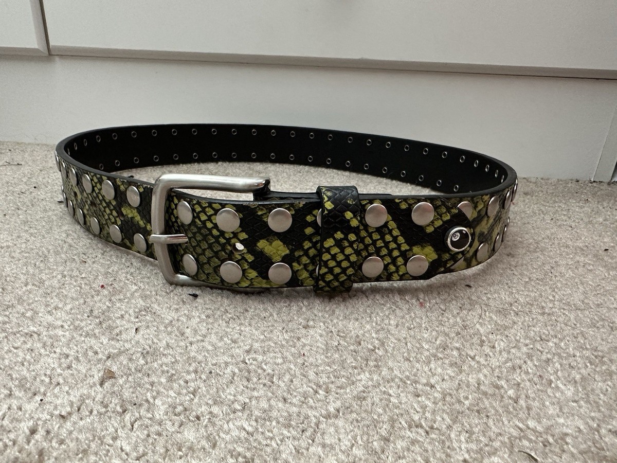 Stussy 8ball S/M Green Snake Skin Print Leather Studded Belt | eBay