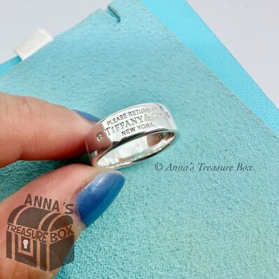 Return to Tiffany & Co. 925 Silver Narrow Ring With Diamonds Sz
