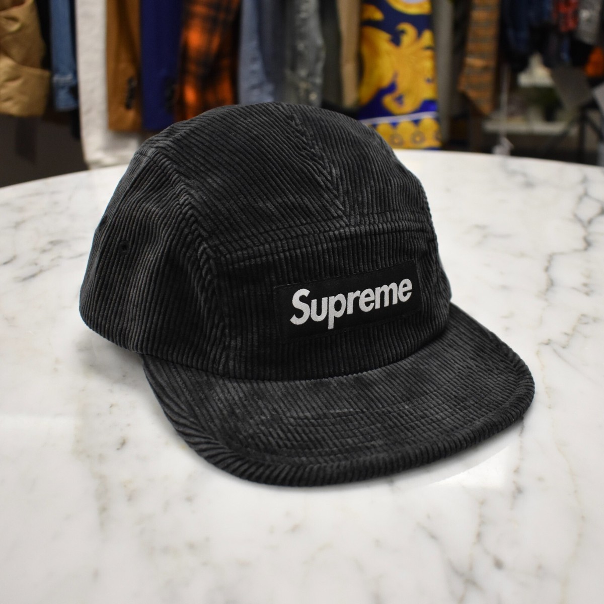 NEW Supreme Black Faded Corduroy Box Logo Camp Cap Hat SS25 Men's