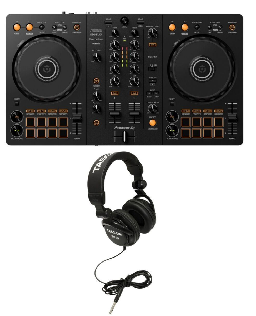 Pioneer DDJ-FLX4 2-channel DJ Controller + TASCAM TH-02 Studio