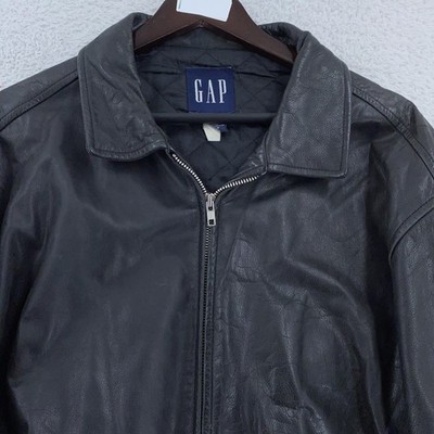Vintage GAP Leather Jacket Mens XL Black Full Zip Quilted Lined