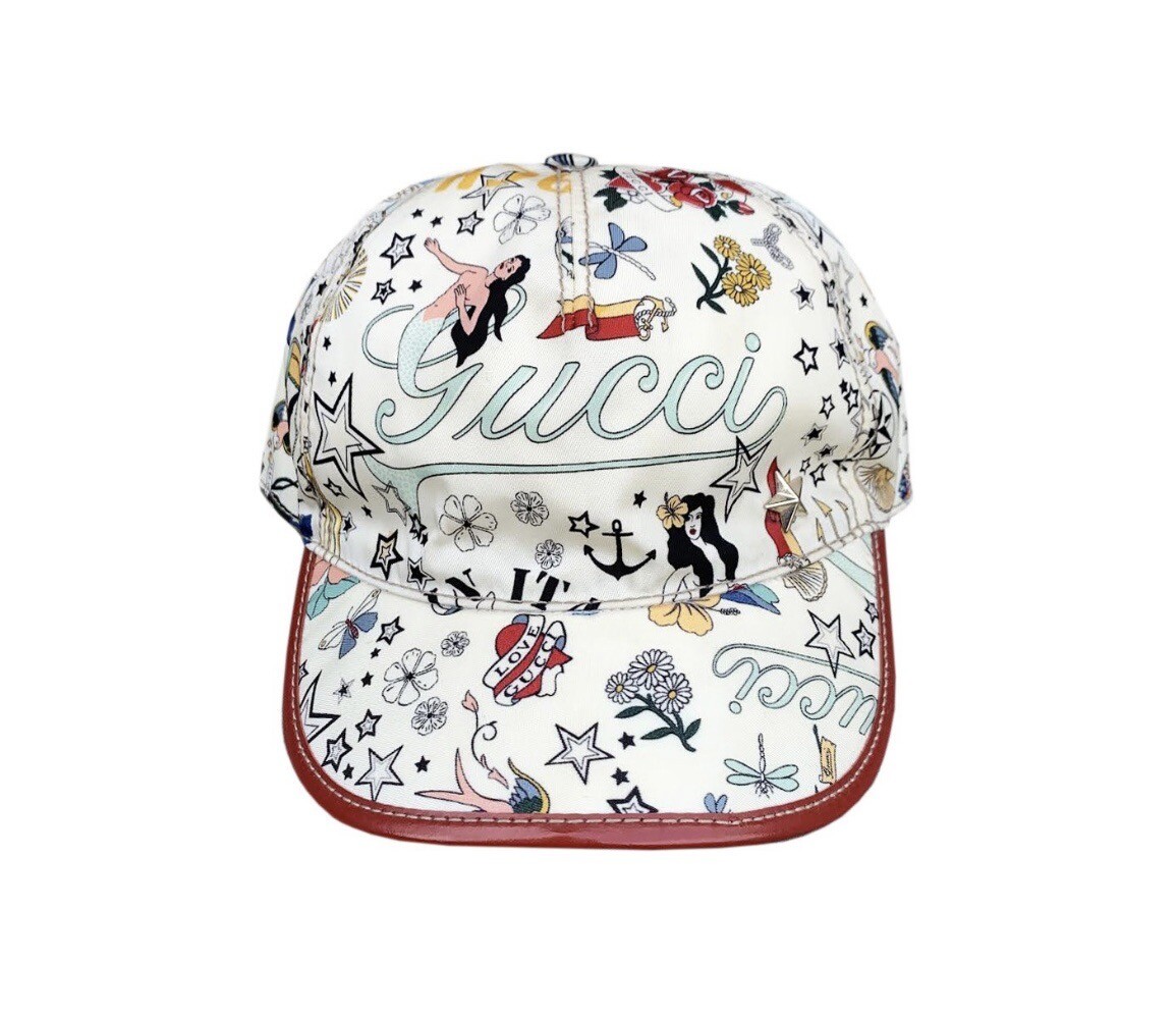 Women's Gucci All Over Print Strapback Hat (Size L, Fits Smaller